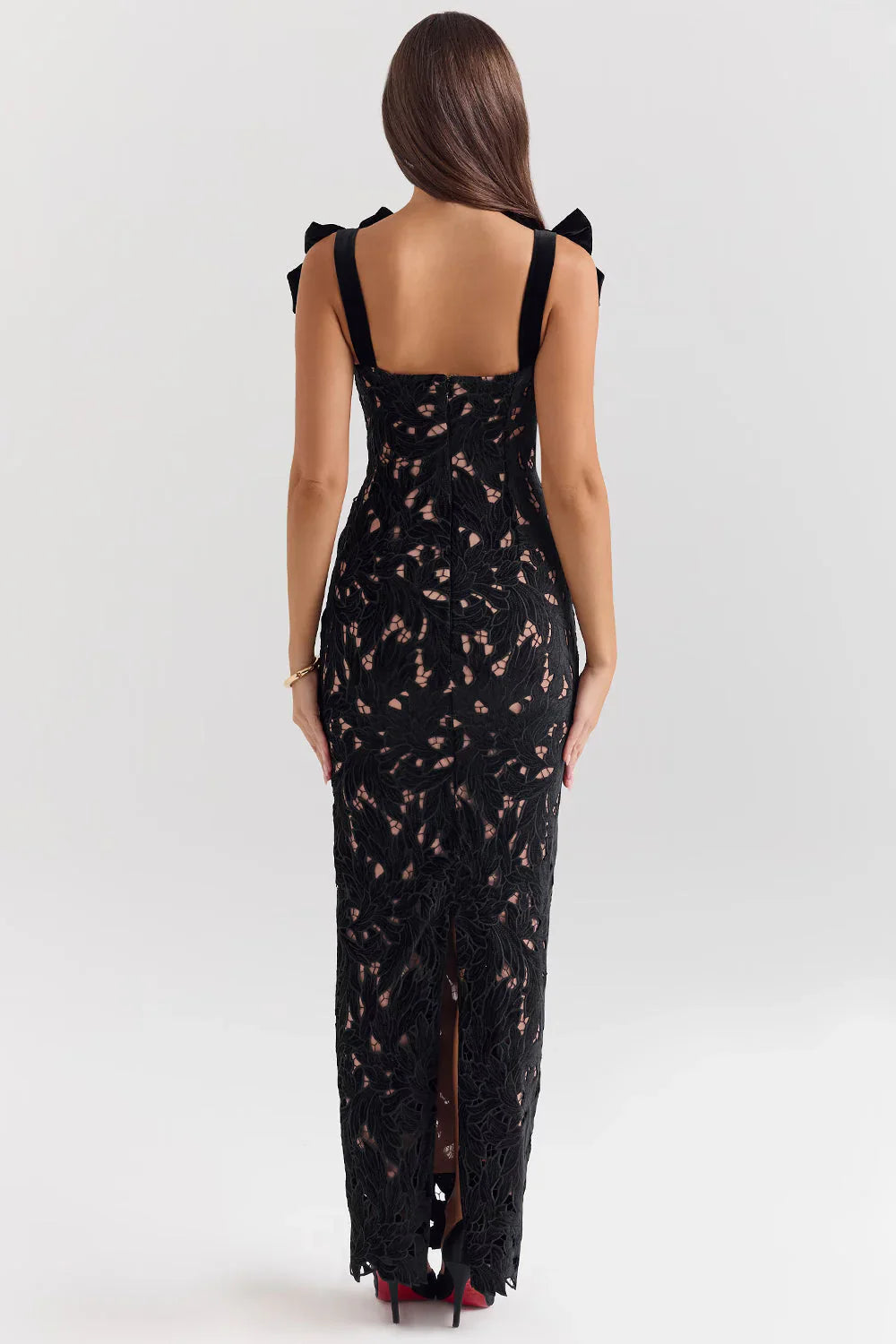 Bow Lace Strap Slim Maxi Dress