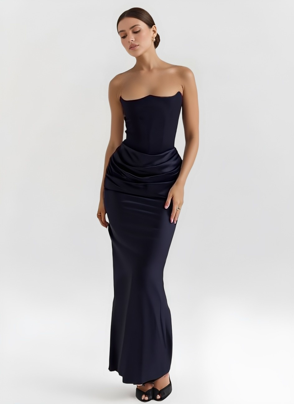 Ruched Strapless Slim Maxi Dress