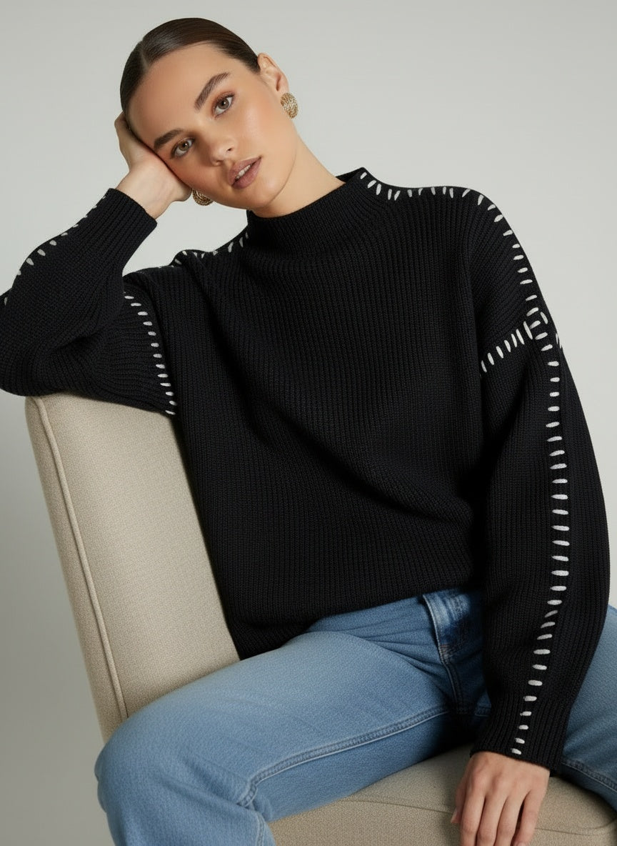 Mock Neck Long Sleeve Knit Sweater