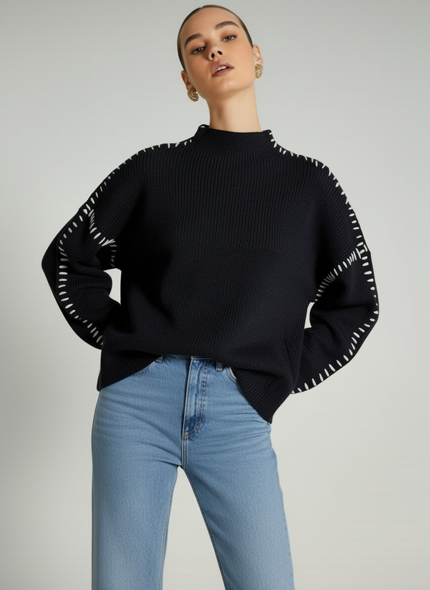 Mock Neck Long Sleeve Knit Sweater