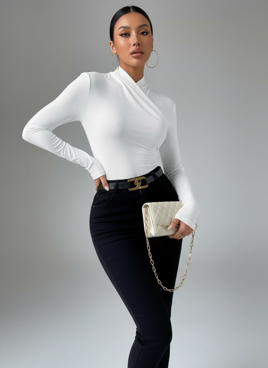 Cross-Over Long Sleeve Jersey Top