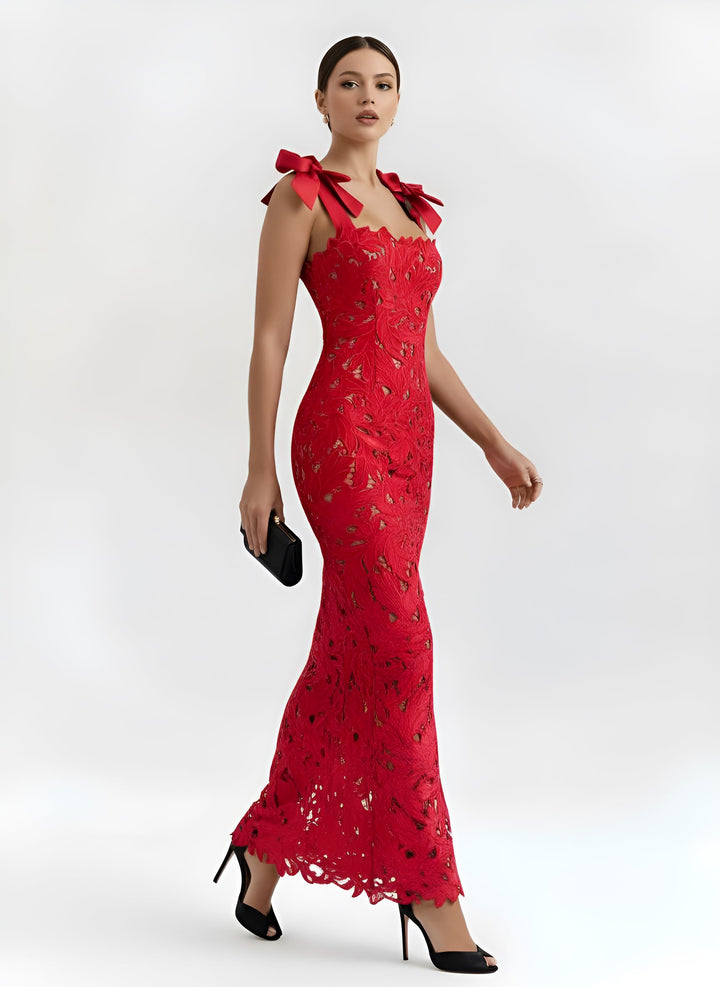 Bow Lace Strap Slim Maxi Dress