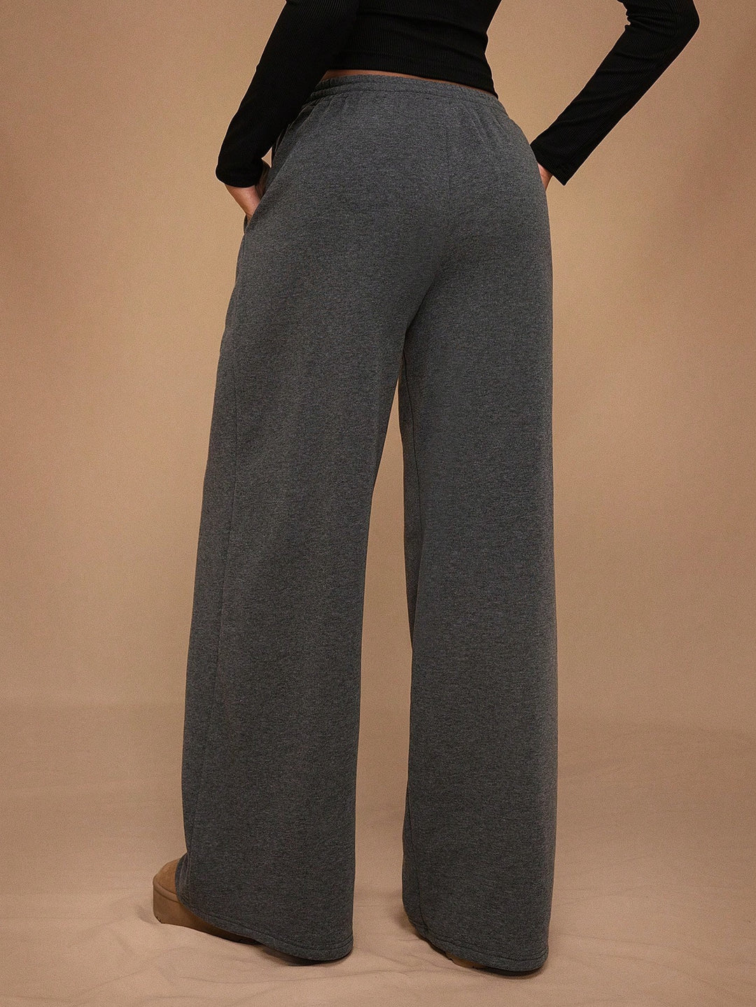 Fleece-Lined Loose Wide-Leg Pants