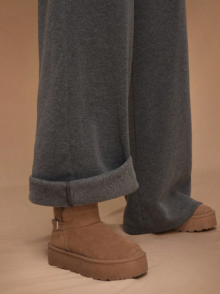 Fleece-Lined Loose Wide-Leg Pants