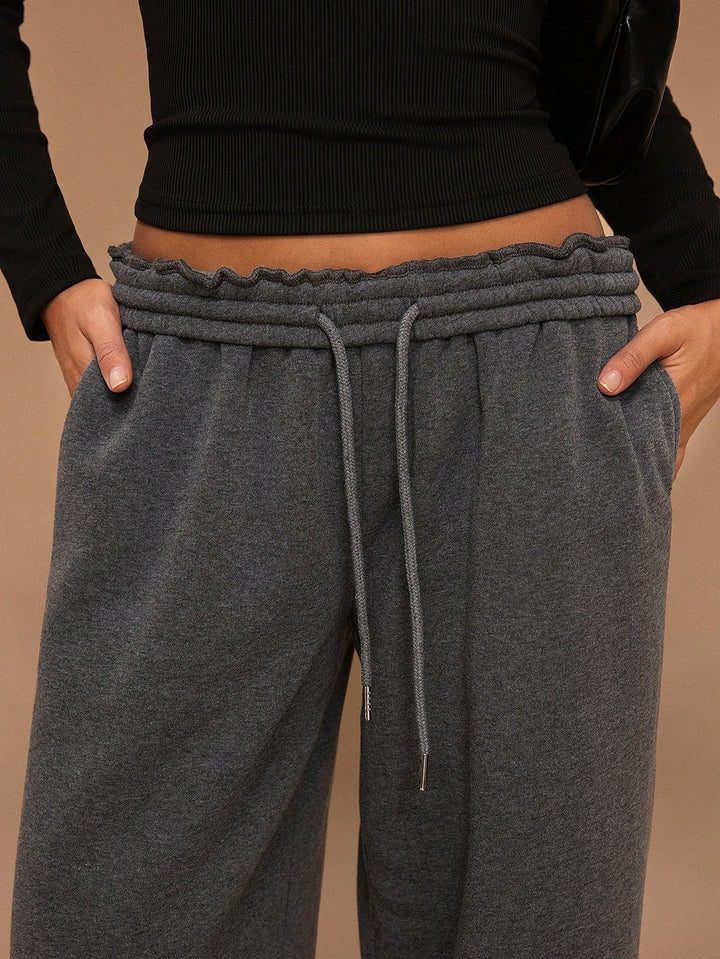 Fleece-Lined Loose Wide-Leg Pants