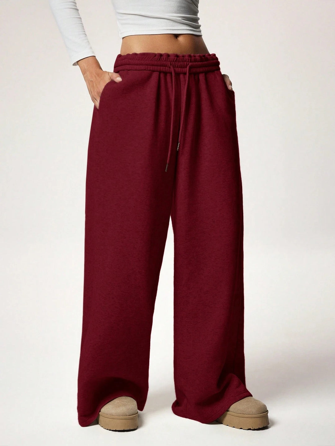 Fleece-Lined Loose Wide-Leg Pants
