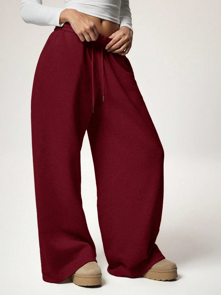 Fleece-Lined Loose Wide-Leg Pants