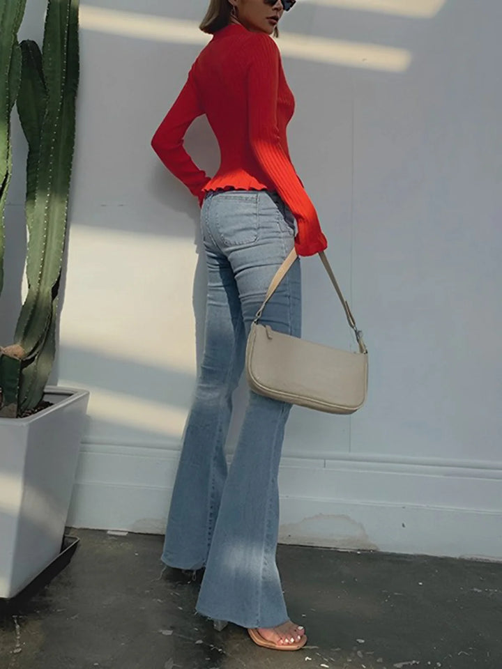 Ribbed V-Neck Slim Knit Cardigan