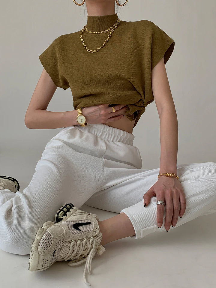 Sleeveless High Neck Knitted Top