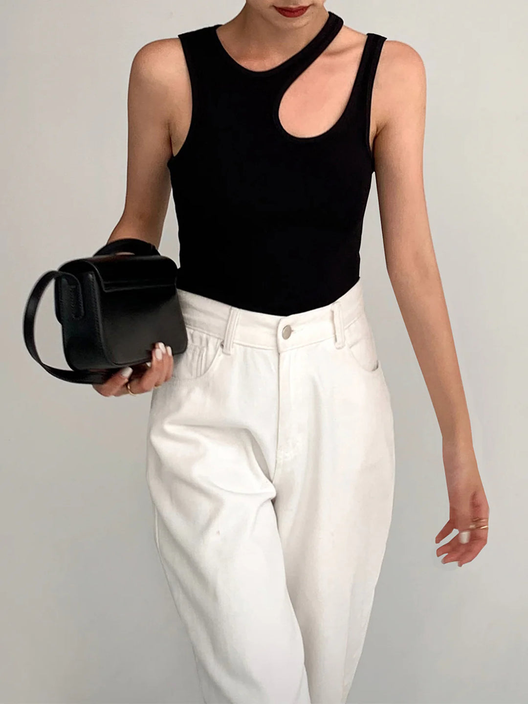 Asymmetrical Cutout O-Neck Tank Top