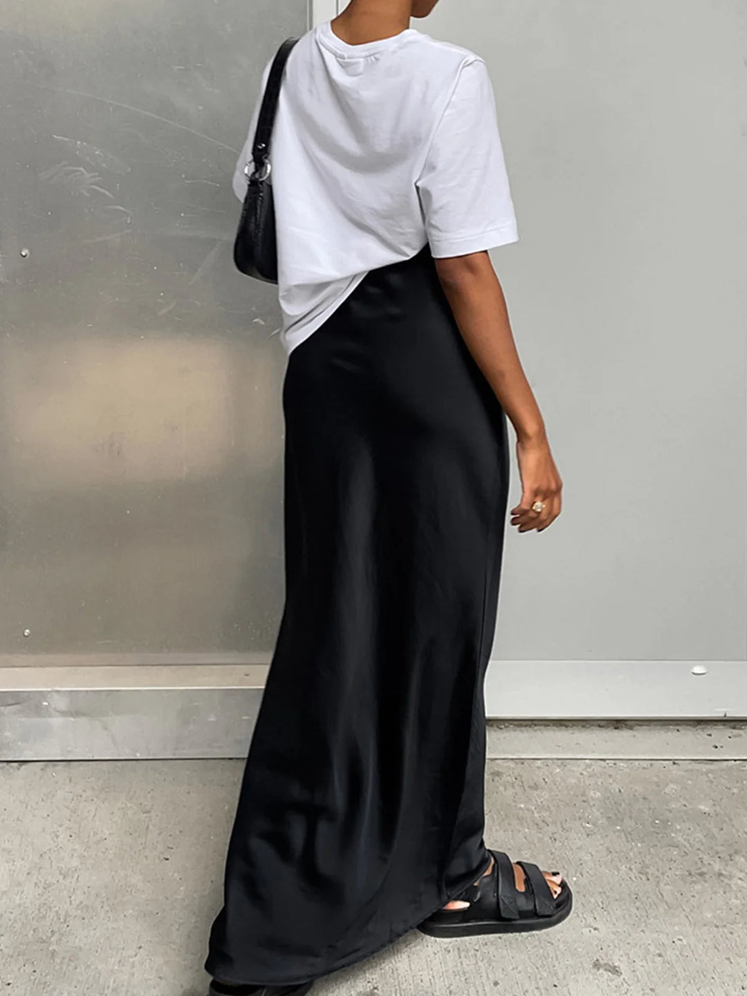 High-Waist Satin Straight Maxi Skirt