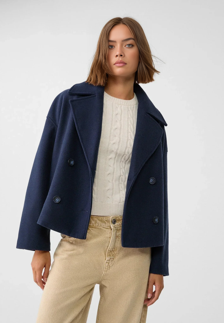 Short Double-Breasted Wool Coat