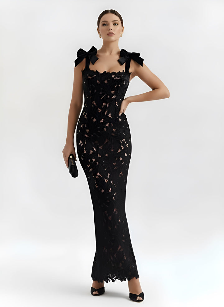 Bow Lace Strap Slim Maxi Dress