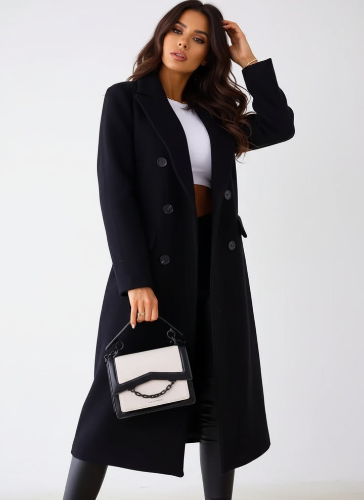 Long Wool-Blend Buttoned Coat