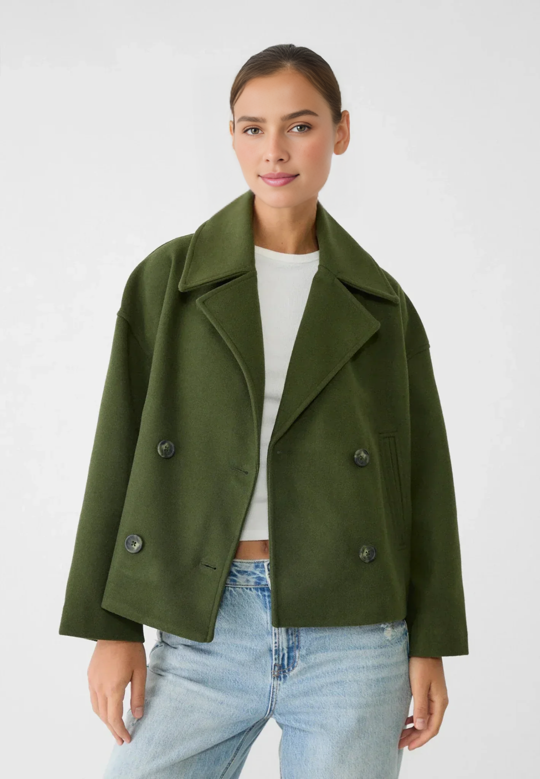 Short Double-Breasted Wool Coat