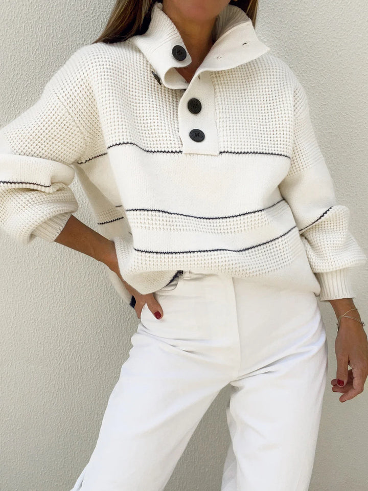 Striped Polo Collar Knit Long Sweater