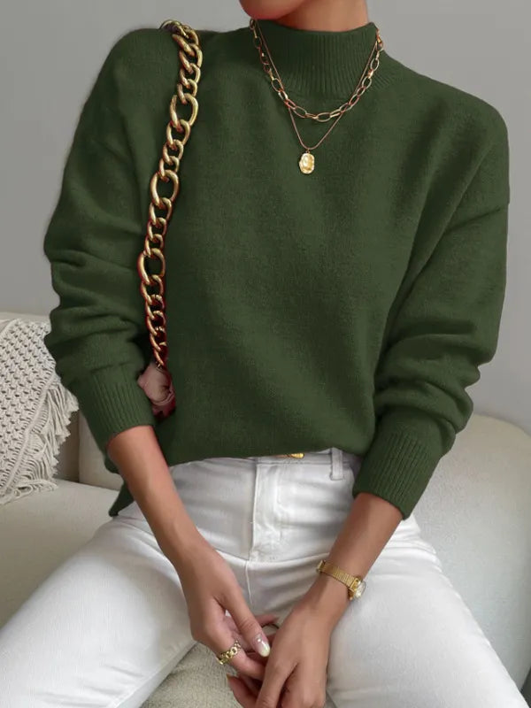 Half-High Collar Loose Knit Sweater