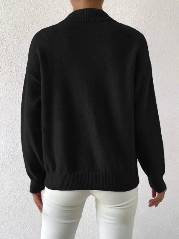 Half-High Collar Loose Knit Sweater
