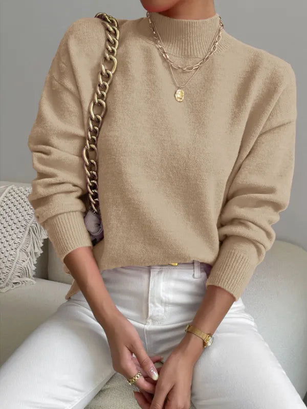 Half-High Collar Loose Knit Sweater
