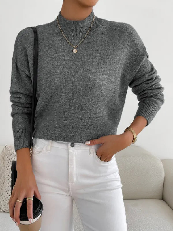 Half-High Collar Loose Knit Sweater