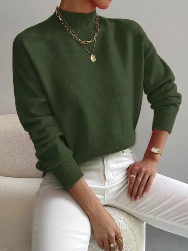 Half-High Collar Loose Knit Sweater