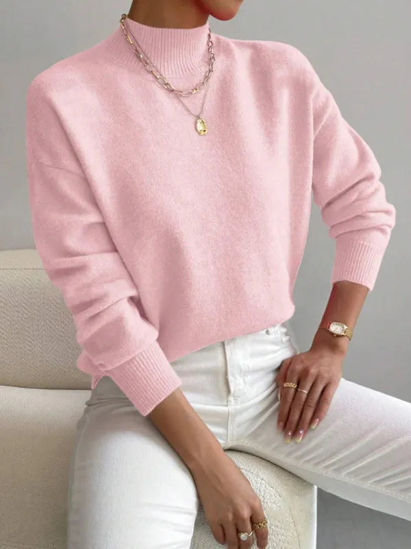 Half-High Collar Loose Knit Sweater