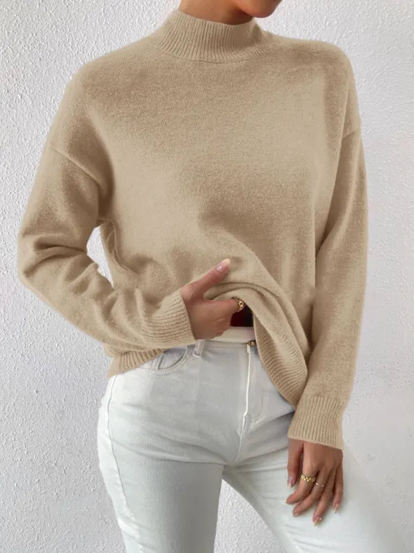 Half-High Collar Loose Knit Sweater