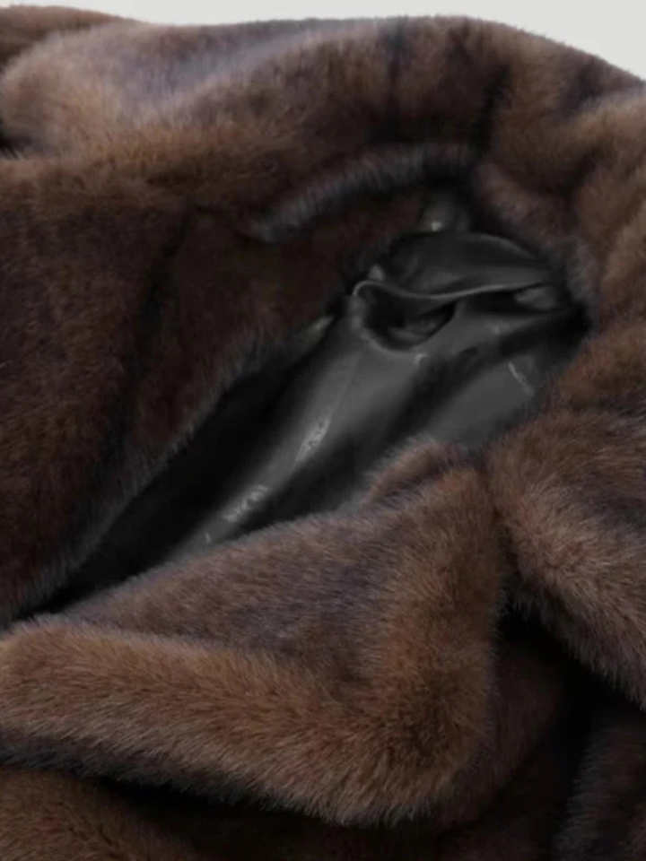 Long Faux Fur Covered Button Coat