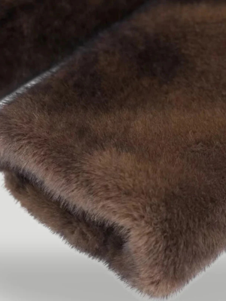 Long Faux Fur Covered Button Coat