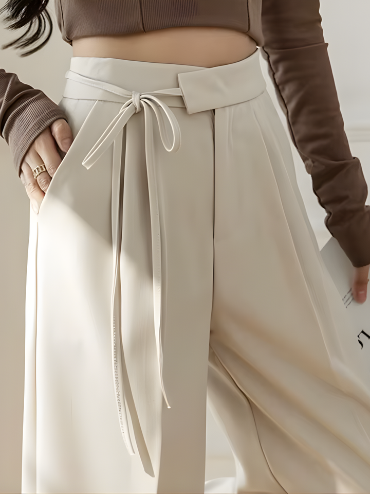 Lace-Up High-Waist Straight Suit Pants