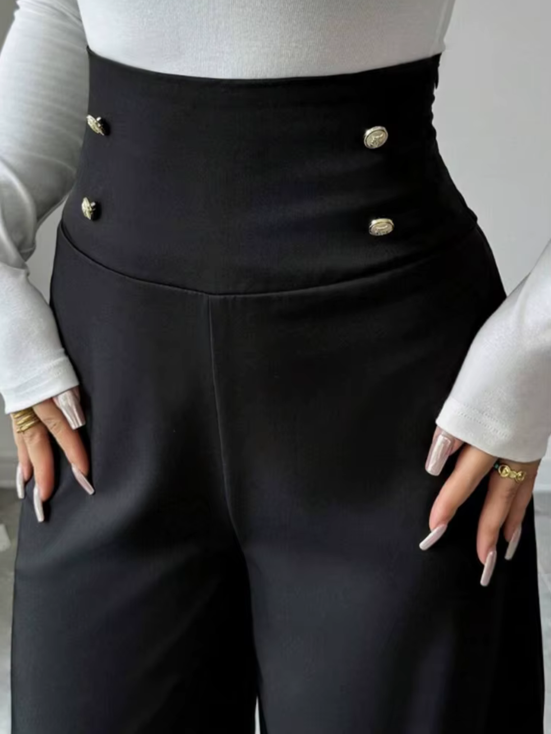 High-Waist Wide-Leg Rivet Pants