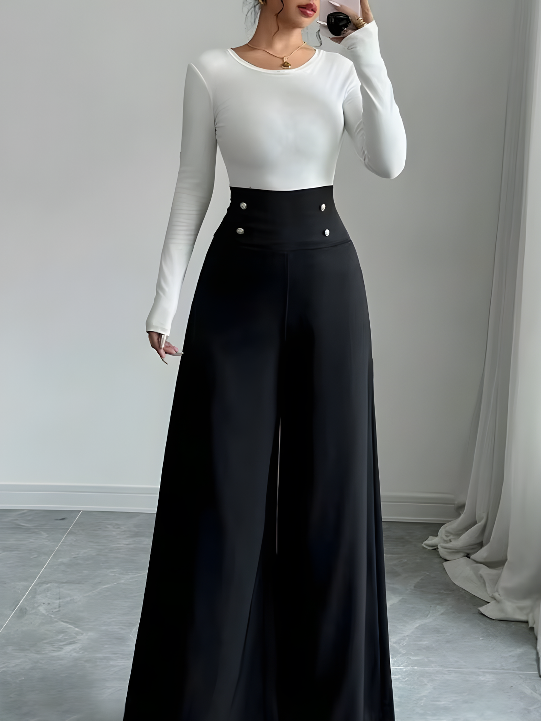 High-Waist Wide-Leg Rivet Pants