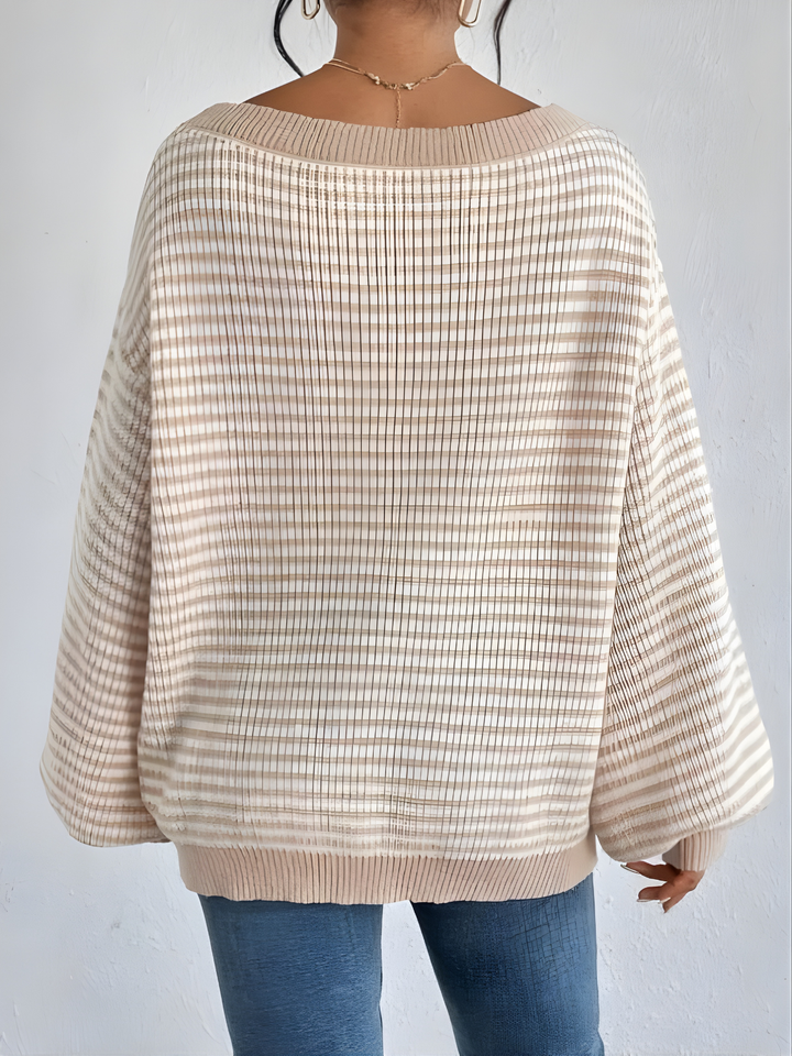 Off-Shoulder Contrast Knit Sweater