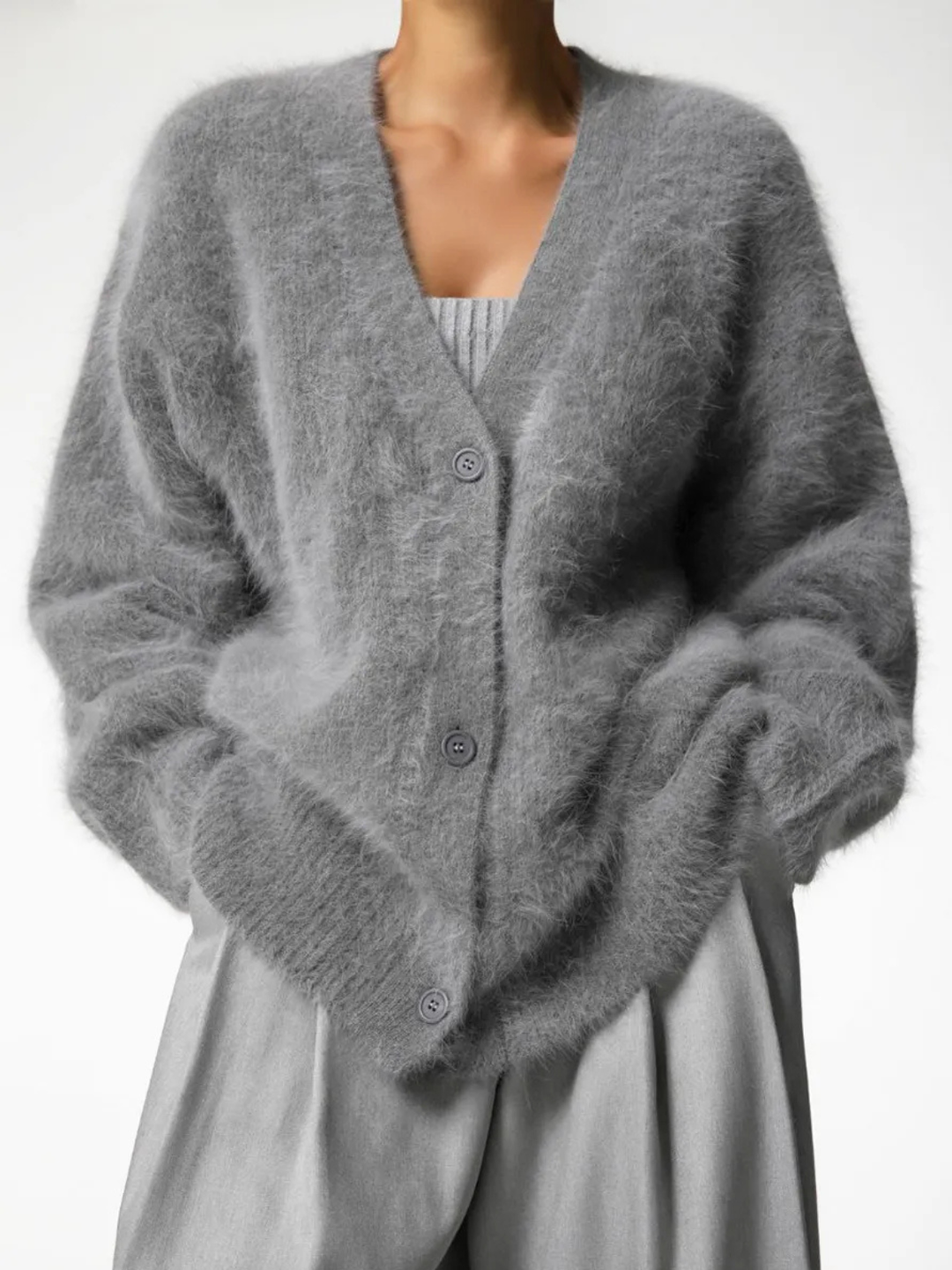 Loose V-Neck Button Knit Cardigan