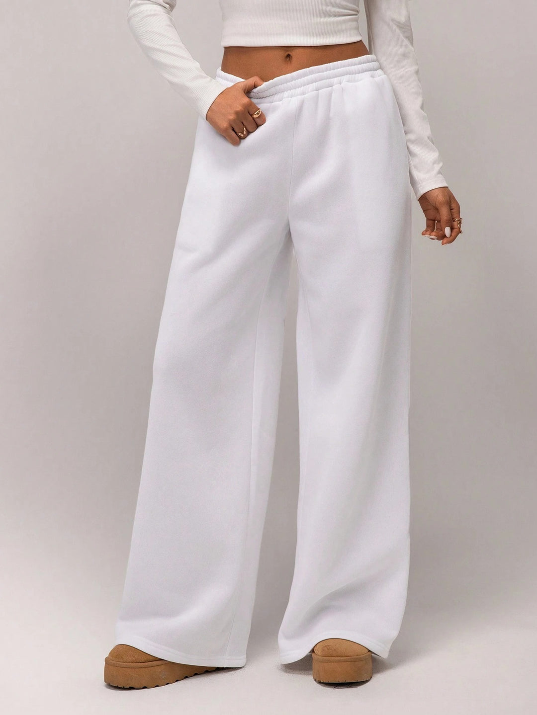 Fleece-Lined Loose Wide-Leg Pants