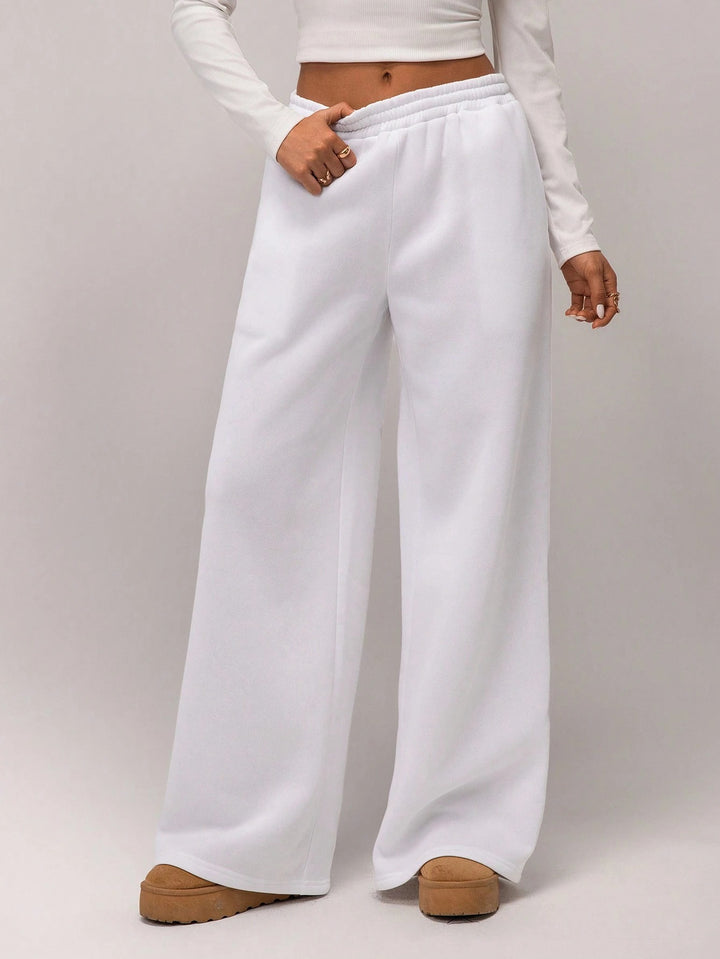 Fleece-Lined Loose Wide-Leg Pants