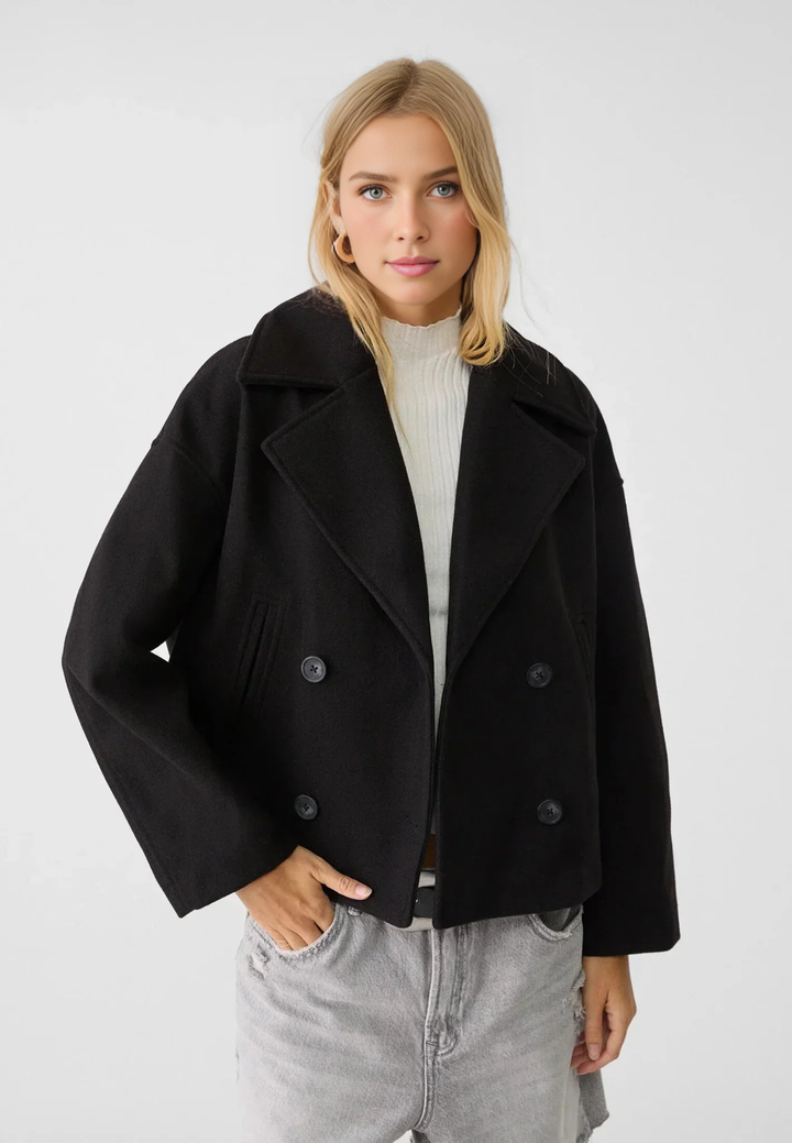 Short Double-Breasted Wool Coat