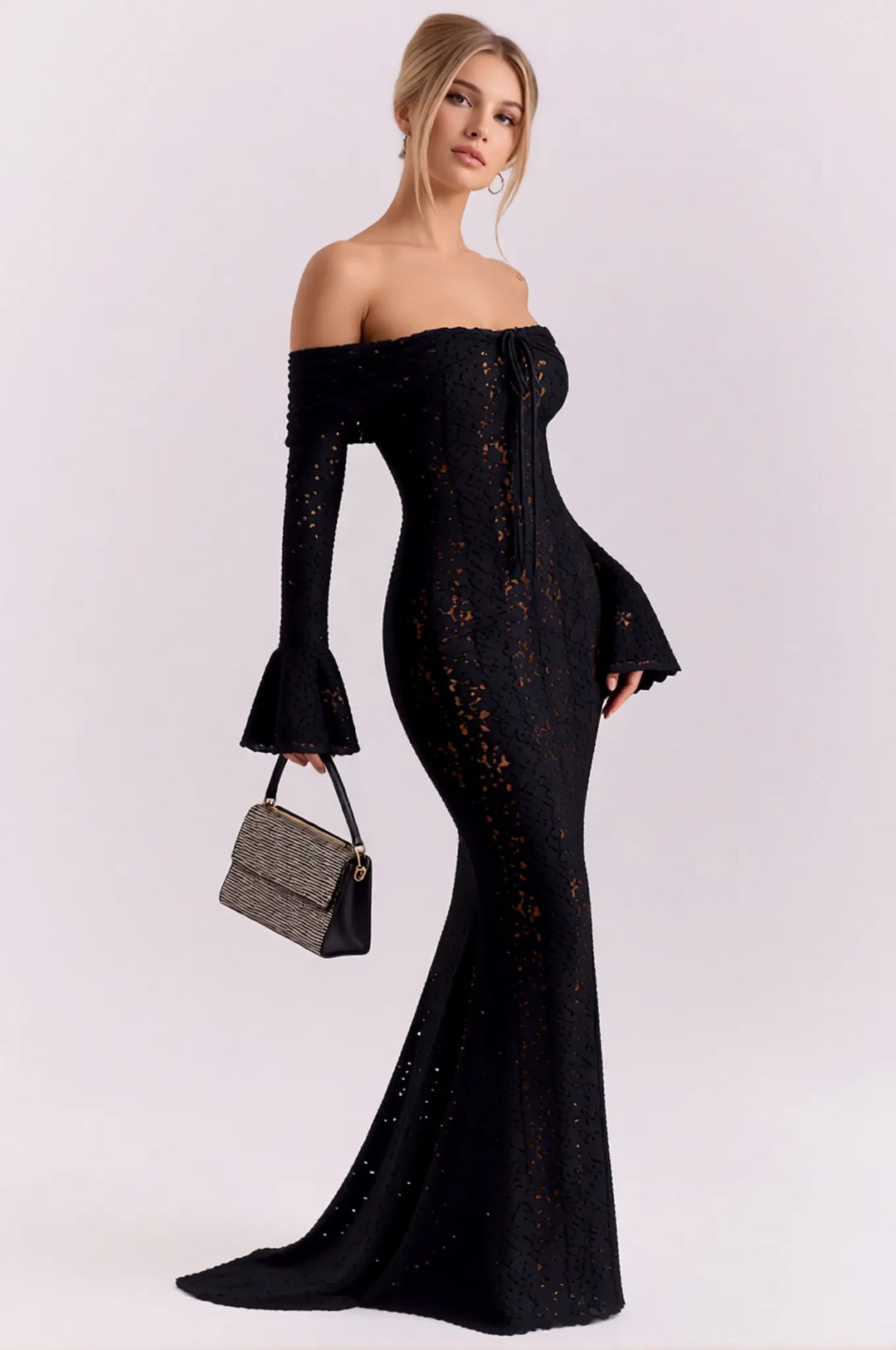 Off Shoulder Lace Bodycon Maxi Dress