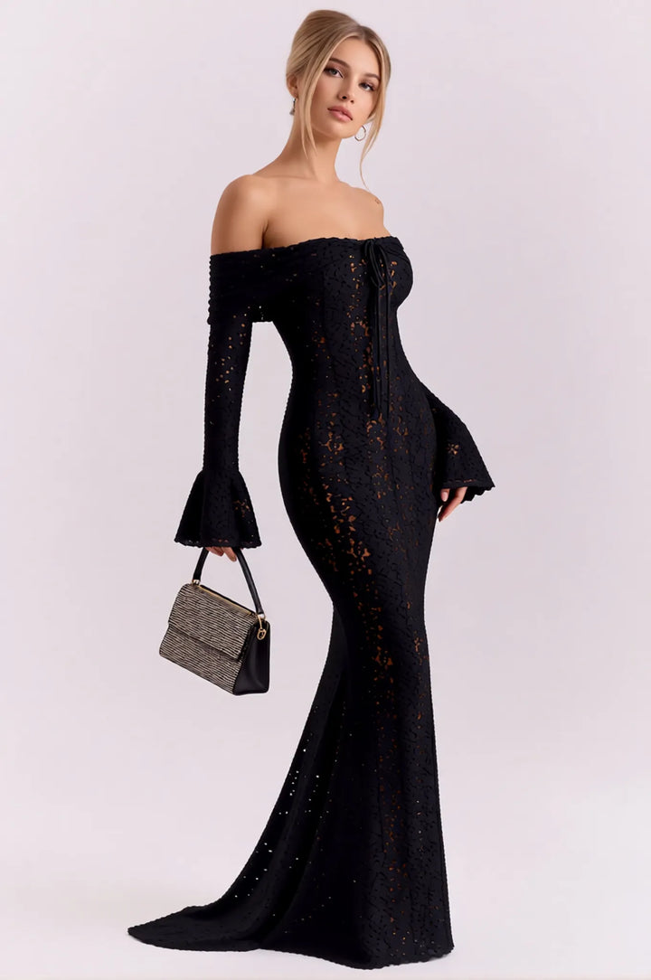 Off Shoulder Lace Bodycon Maxi Dress